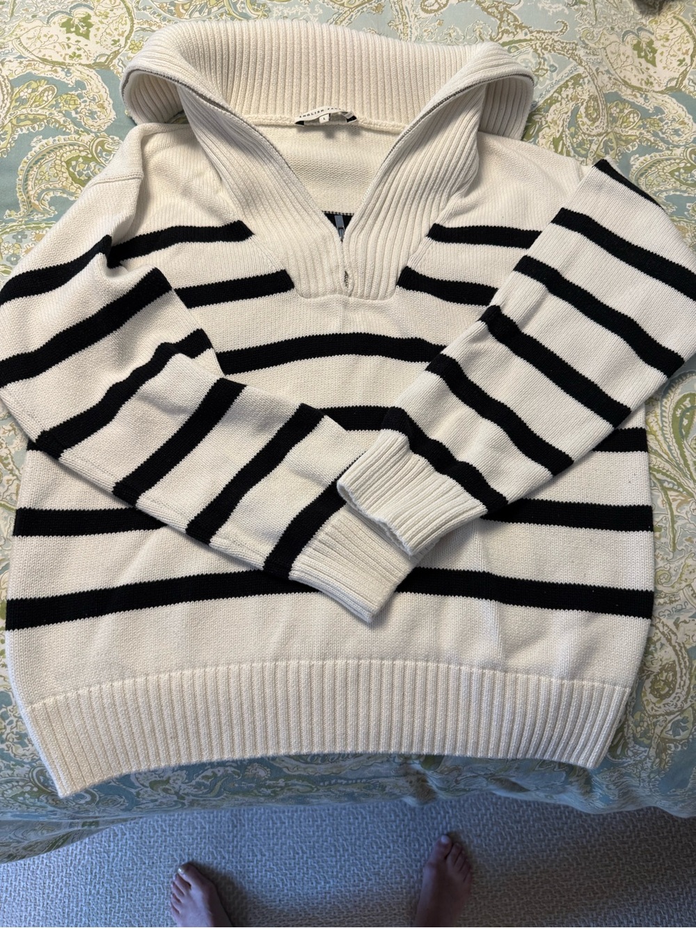 English Factory White and Black Striped Hooded Sweater